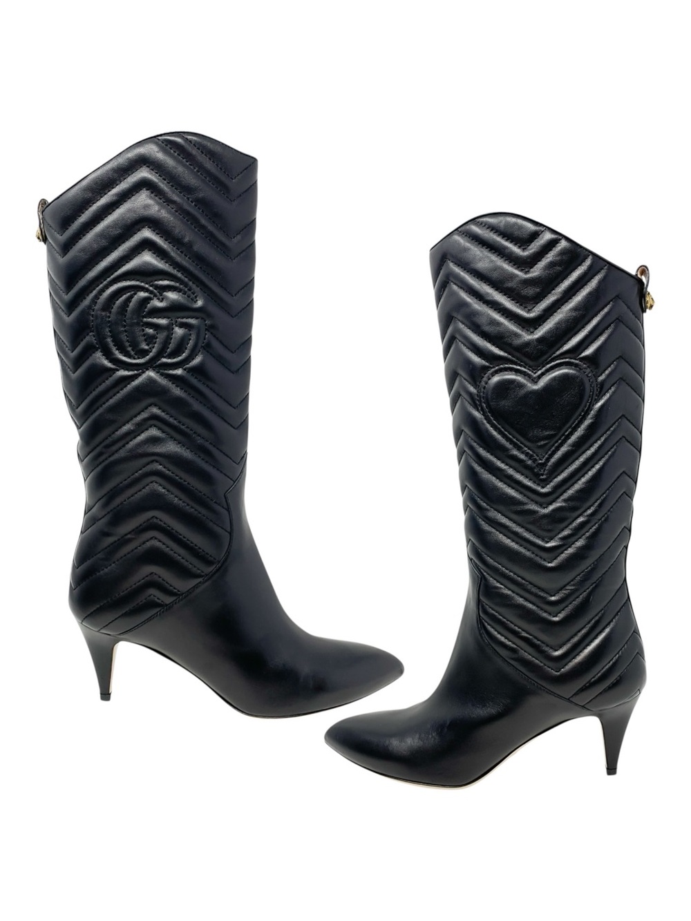 Gucci Matelasse Black Leather GG Heart Quilted Tall Boots 36.5